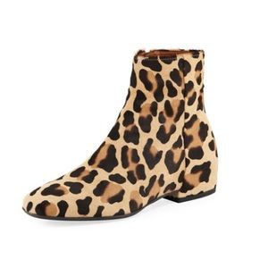 Aquatalia Ulyssaa Leopard Print Calf Hair Ankle Boots Leather